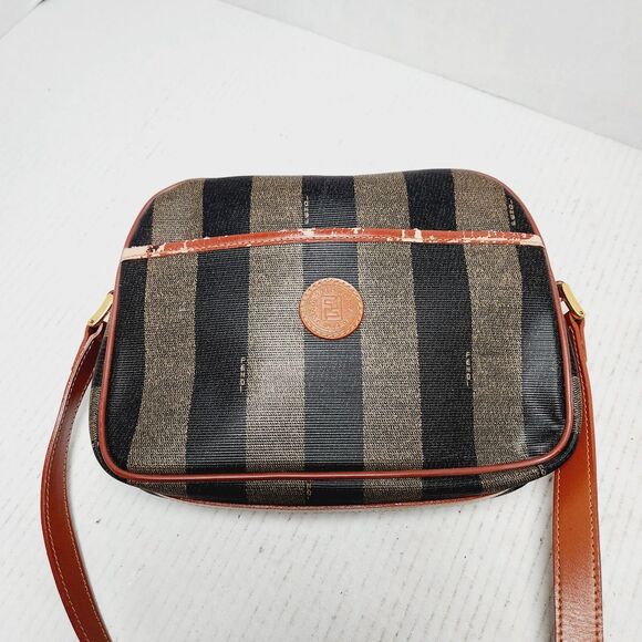 Vintage Fendi Penguin Striped Leather Shoulder Bag Multicolor Zip VTG Designer - Picture 12 of 16